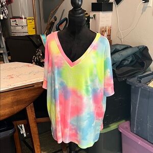 Vibrant Tie-Dye V-Neck Top Oversized